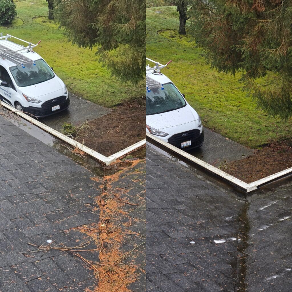Before & after gutter cleaning.